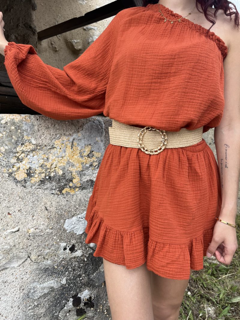 Combinaison short en gaze de coton - Terracota – Image 2