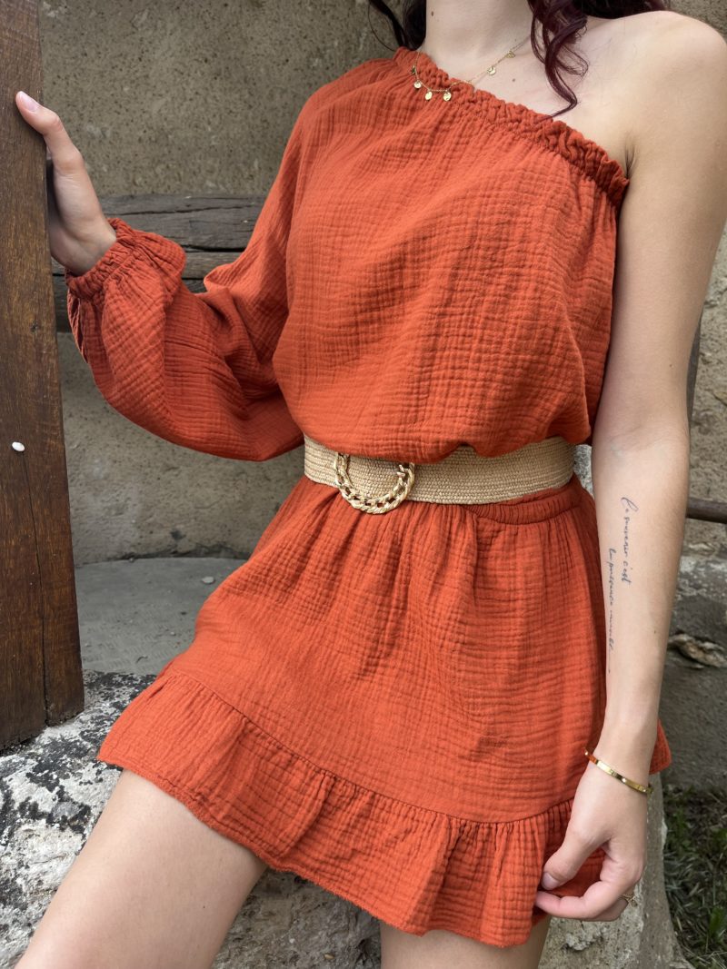 Combinaison short en gaze de coton - Terracota