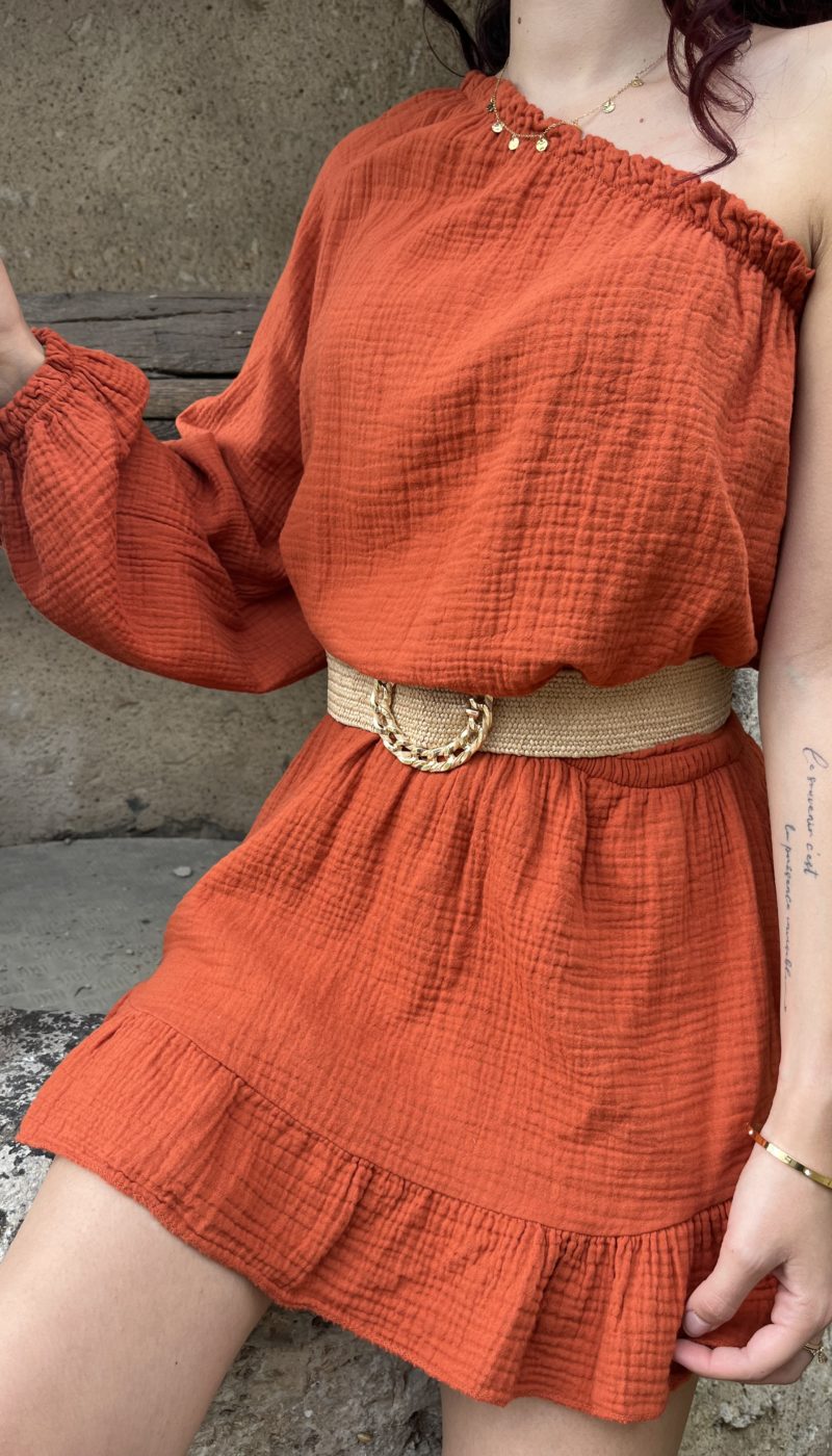 Combinaison short en gaze de coton - Terracota